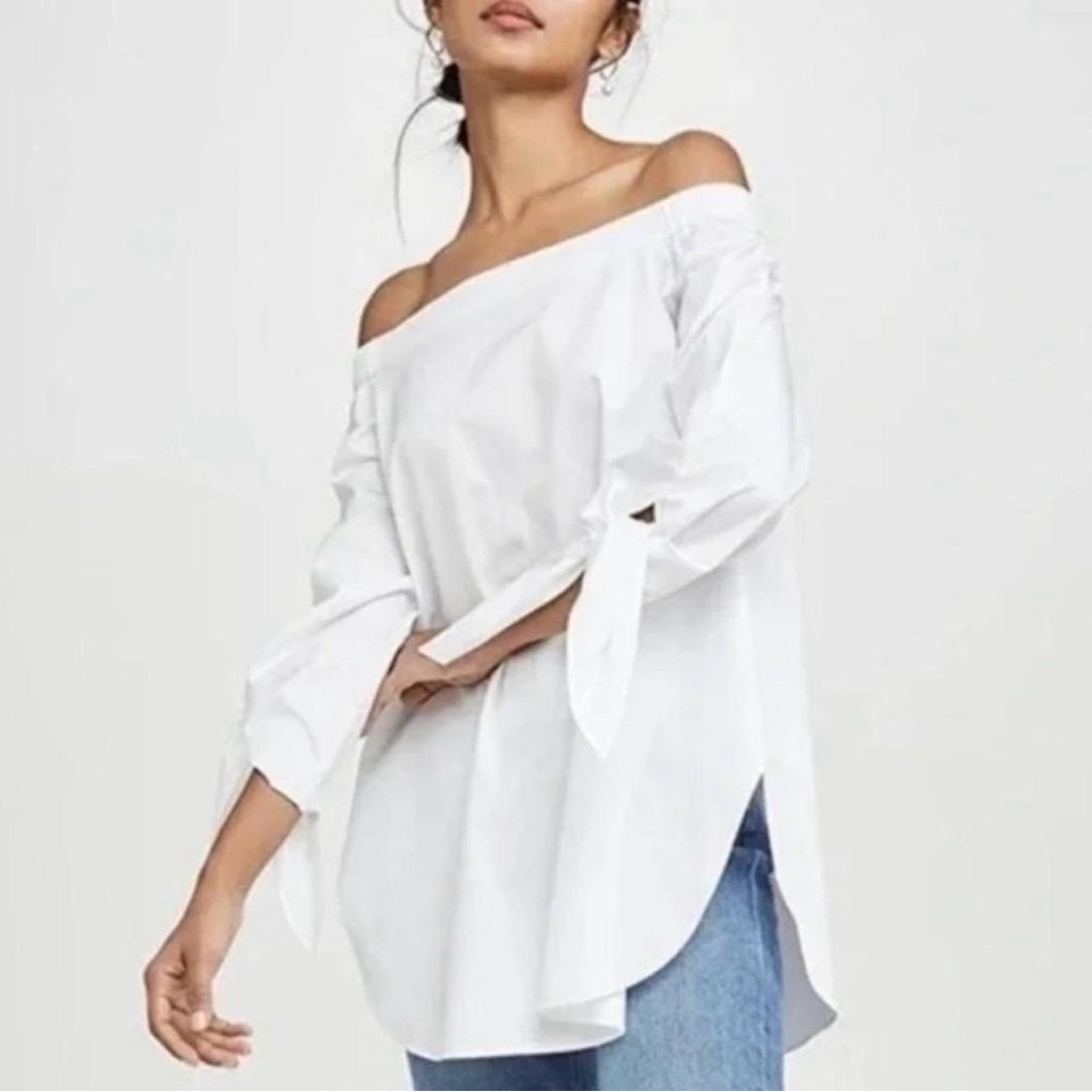 Tibi NYC Off the Shoulder Long Sleeve White Top Blouse Ethereal Beachy Sz 4
